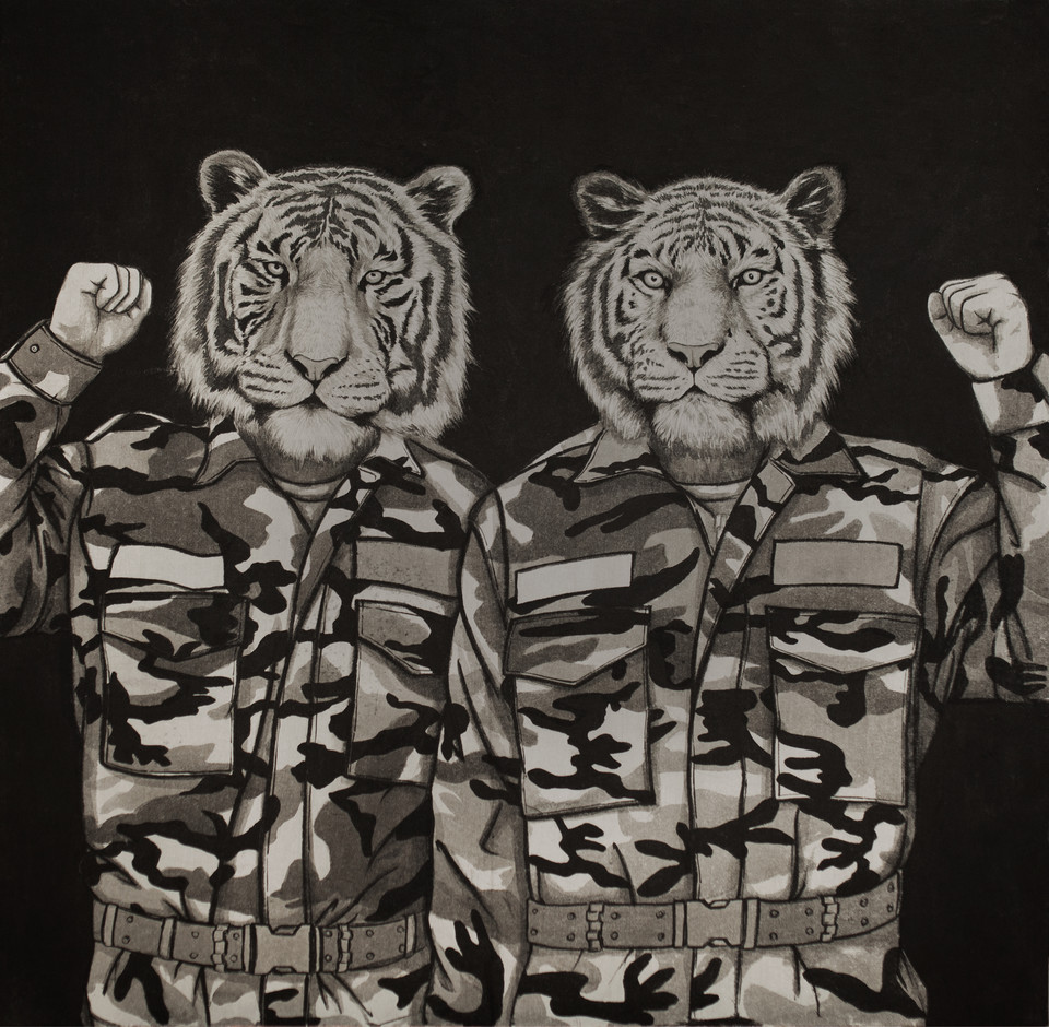 돌진맹호부대_91x91cm_종이에 먹_2021