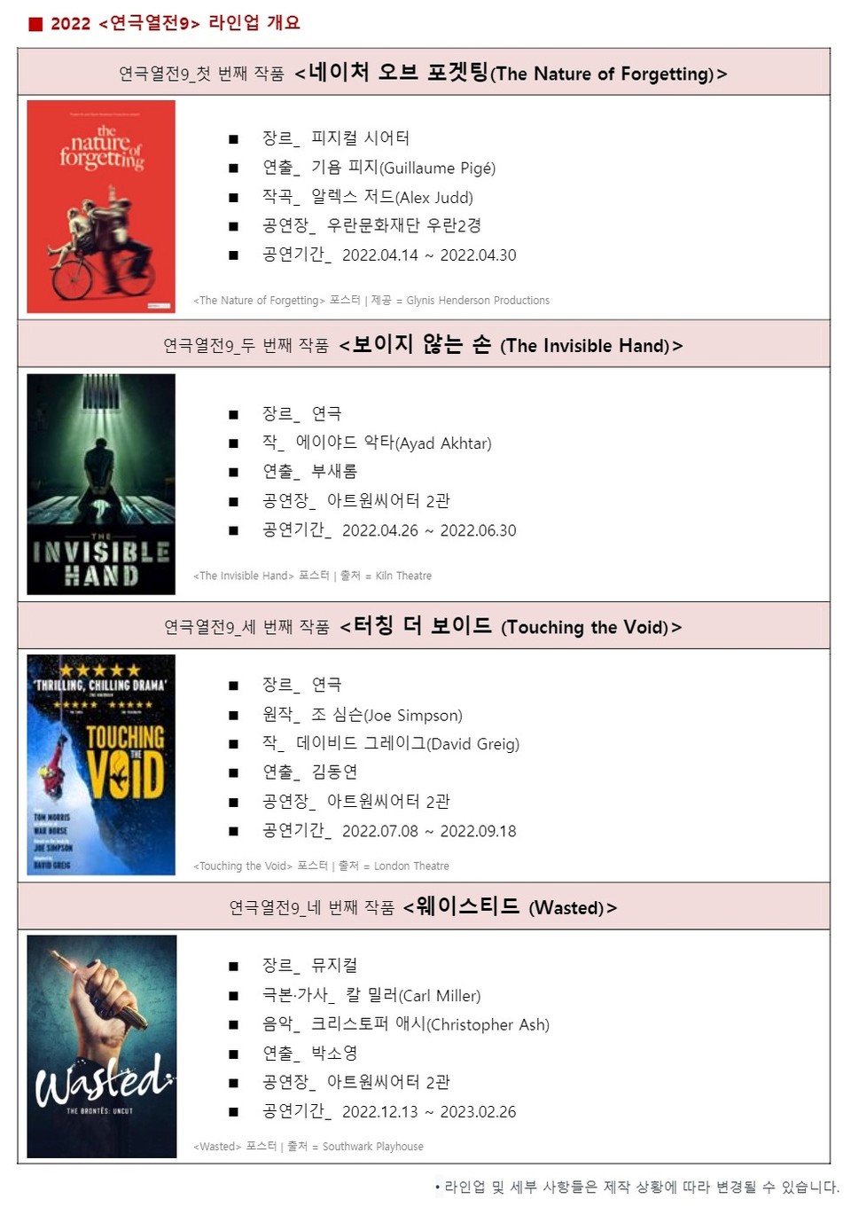 '연극열전9'  라인업 = 제공 연극열전