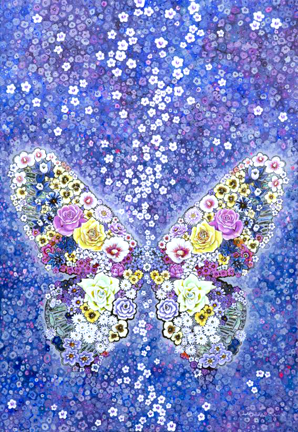 김홍년 작, 화접(花蝶)2021-22 II, 72.7x100.0cm. 2022년.