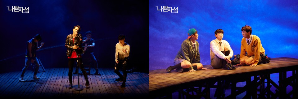 연극'나쁜자석' 공연 사진 (왼쪽: 양병열, 이주순, 이형훈, 이봉준 / 오른쪽: 김찰리, 김서환, 최아론) ㅣ 레드앤블루 제공