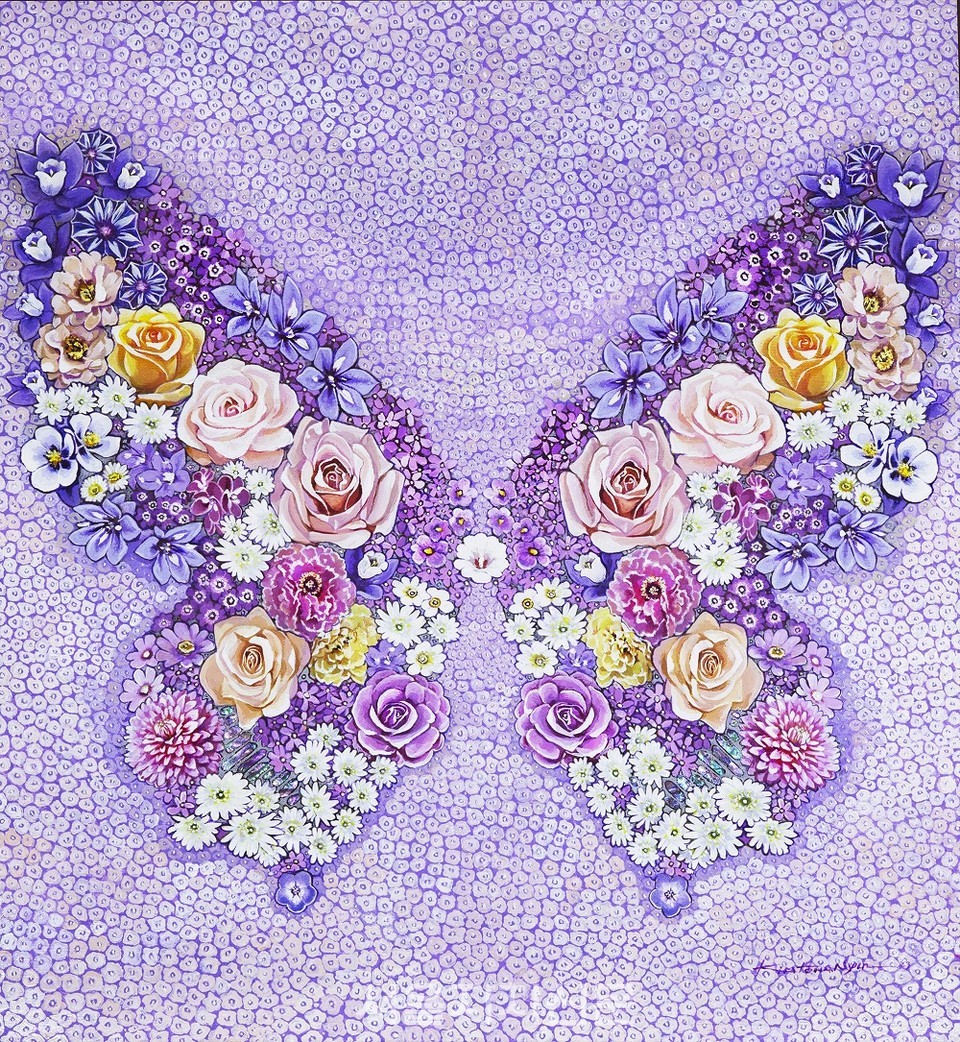 화접(花蝶, Floral Lovefly)2022-23 III,  690x615mm, Acrylic color,  2023
