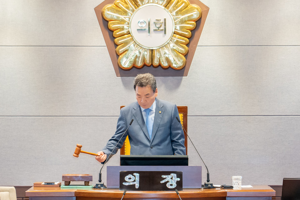 회의를 진행 중인 김형대 의장