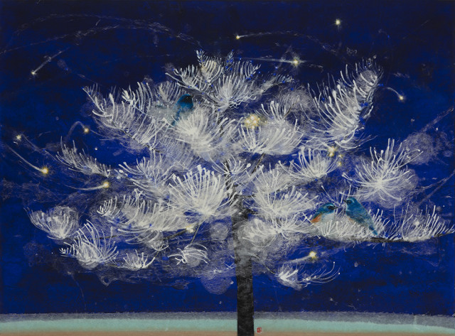 어둠 가운데 빛을 발하고 있는 생명나무를 그린 작품이다