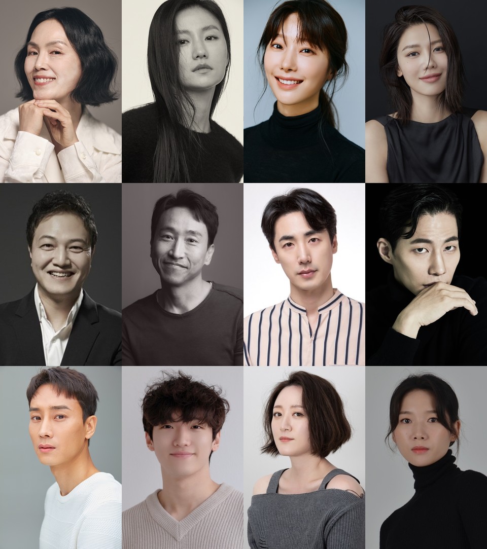 연극 와이프 캐스팅 사진(왼쪽 상단부터 박지아, 김소진, 김려은, 최수영, 정웅인, 오용, 이승주, 송재림, 정환, 홍성원, 신혜옥, 표지은｜사진 제공 블레이드엔터테인먼트, 앤드마크, 에이투지엔터테인먼트, AGE20'S(에이지투웨니스), 저스트엔터테인먼트, 블레이드엔터테인먼트, 이승주, 사람엔터테인먼트, 고스트스튜디오, 글림아티스트, 신혜옥, 표지은