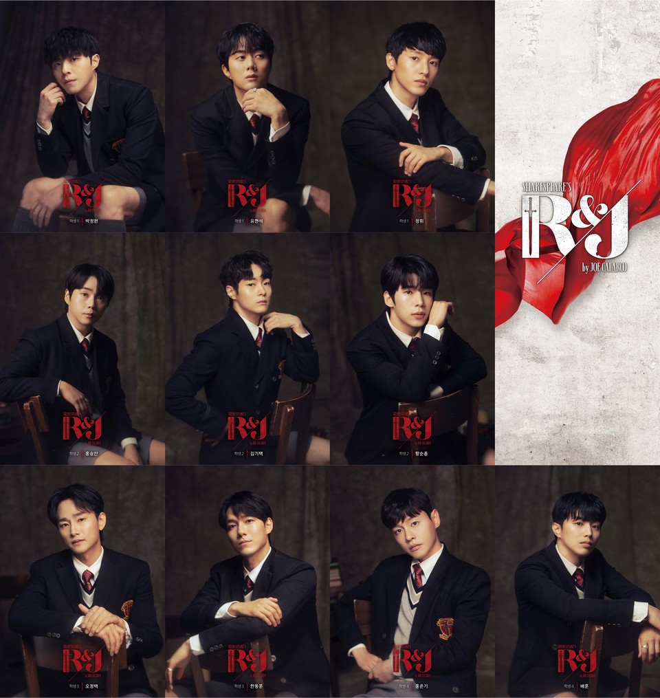 2024 연극 '알앤제이(R&J)' 캐릭터 포스터 | 제공 ㈜쇼노트 (좌측 상단부터 학생 1: 박정원, 유현석, 정휘,학생 2: 홍승안, 김기택, 황순종학생 3: 오정택, 한동훈, 학생 4: 홍준기, 배훈)