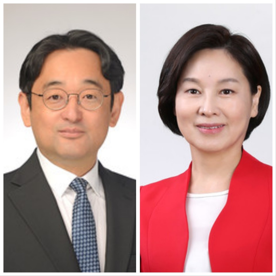 왼쪽이 더불어민주당 강남갑 김태형 후보, 오른쪽이 국민의힘 강남갑 서명옥 후보