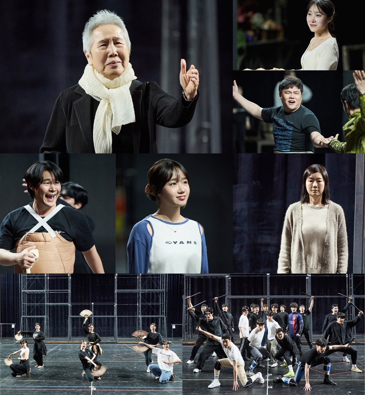 뮤지컬 '영웅' 연습실 스케치(좌측부터 조마리아 역 박정자, 링링 역 오윤서, 왕웨이 역 방보용, 왕시명, 링링 역 최유정, 조마리아 역 임선애 / 앙상블 Ι 제공 :: 에이콤