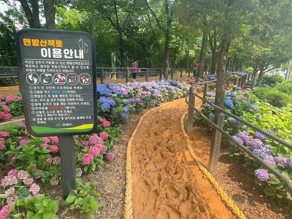 우이천 일대에 조성된 맨발걷기 산책로 모습