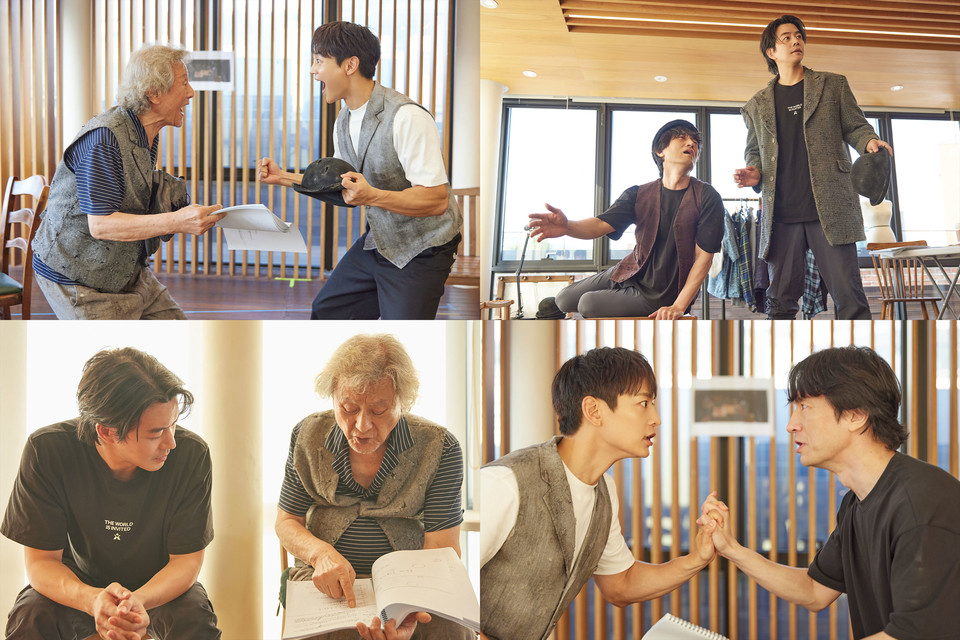 왼쪽 위부터 시계방향으로 박근형∙최민호, 김병철∙이상윤, 김병철∙최민호, 박근형∙이상윤]연극 고도를기다리며를기다리며_연습사진(1)_제공 (주)파크컴퍼니 