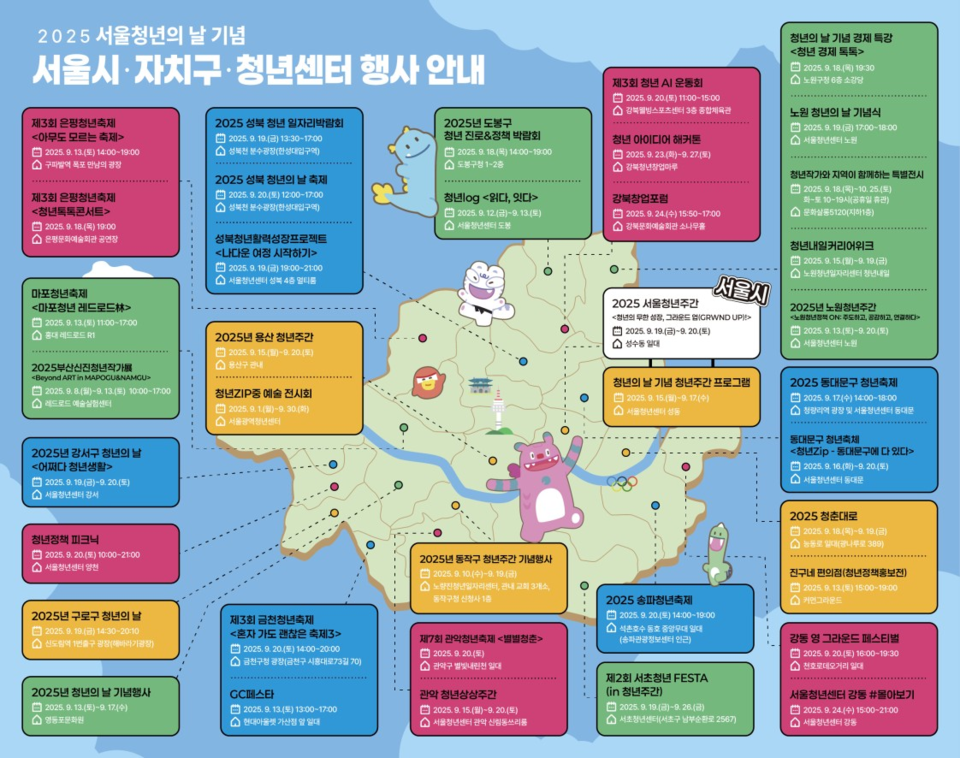 2025년 청년의 날 기념 자치구 및 청년센터 행사 지도
