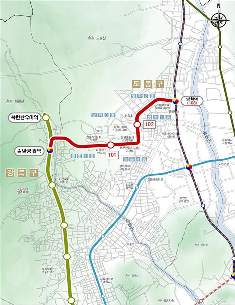 우이방학경전철 연장선 노선도