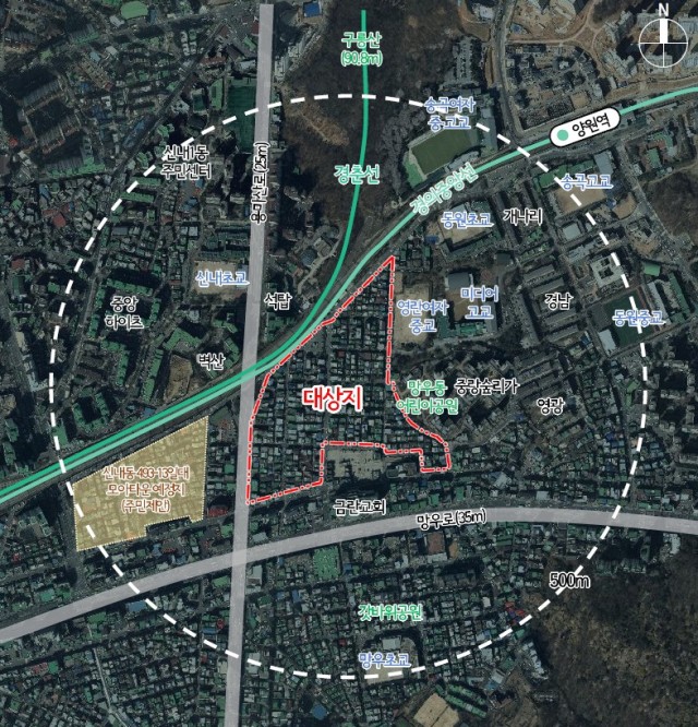 망우본동 모아타운 대상지 위치 및 조감도