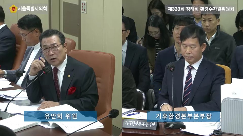 기후환경본부 행정사무감사에서 질의하는 유만희 시의원