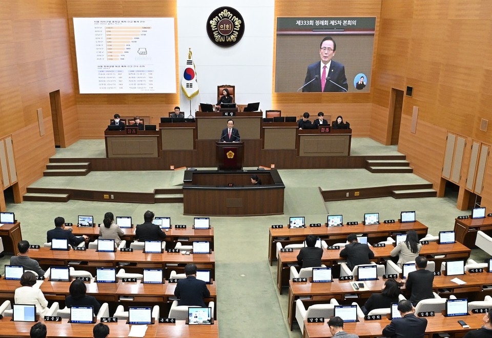 251226 서울시의회 김형재 의원이 2025년 12월 24일 제333회 정례회 5차 본회의에서 발언을 하고 있다.